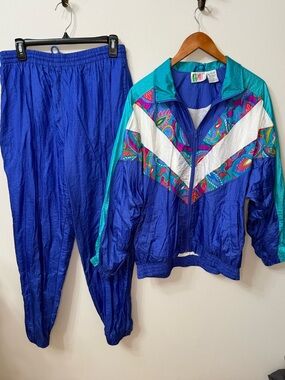 Vintage 90s Bold Spirit Tracksuit Set Colorblock Windbreaker Large Retro